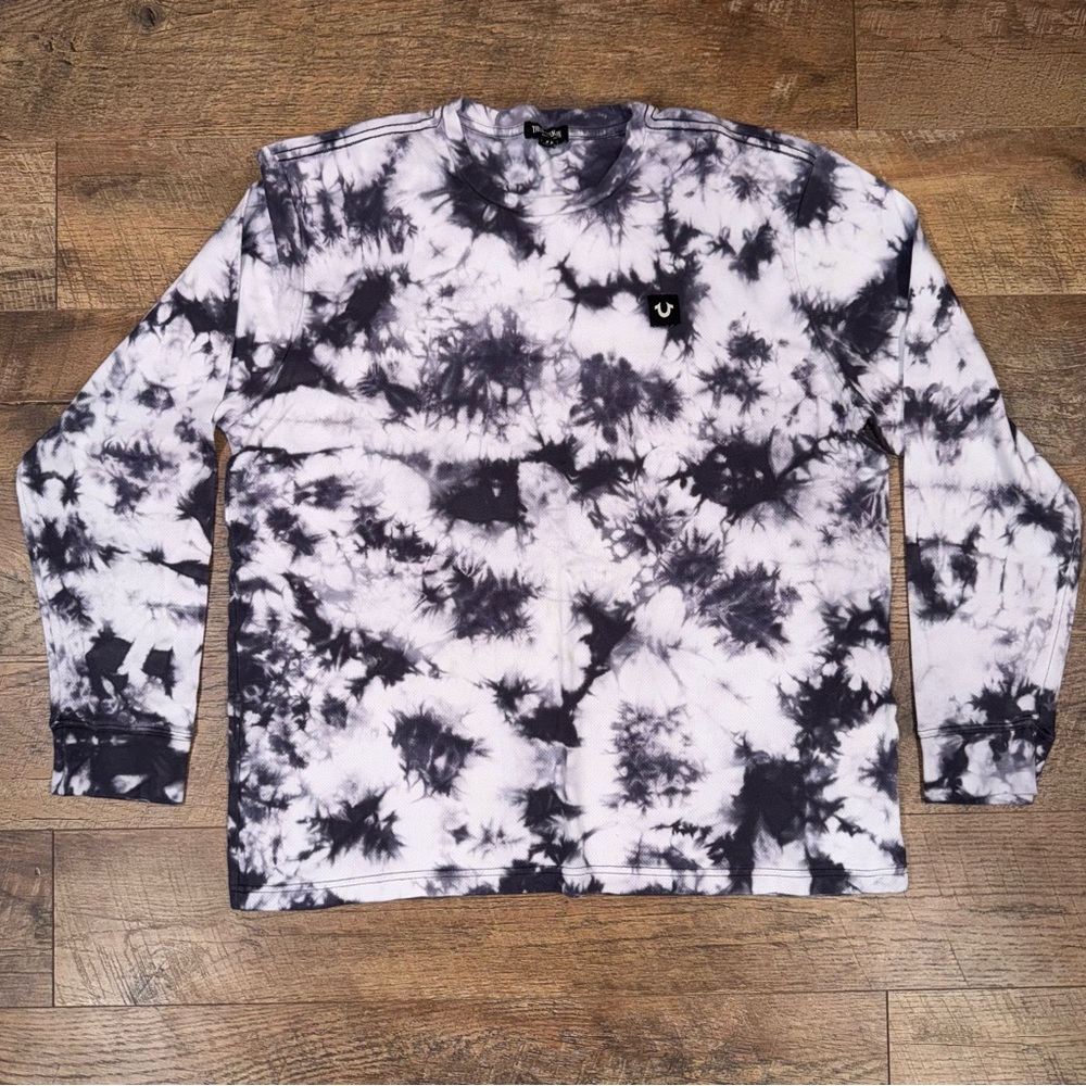 True Religion Buddha Dark Bluish Gray/Black and White Tie-Dye Men’s Shirt